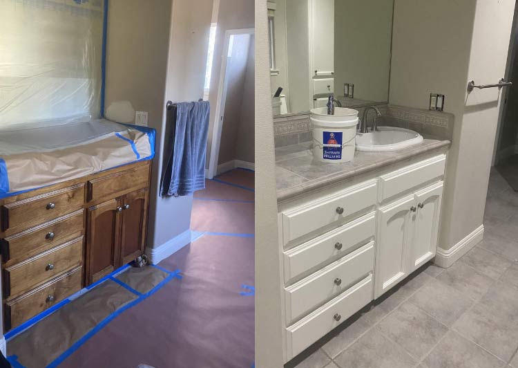 Before and after outdated cabinetry painting transformation in visalia