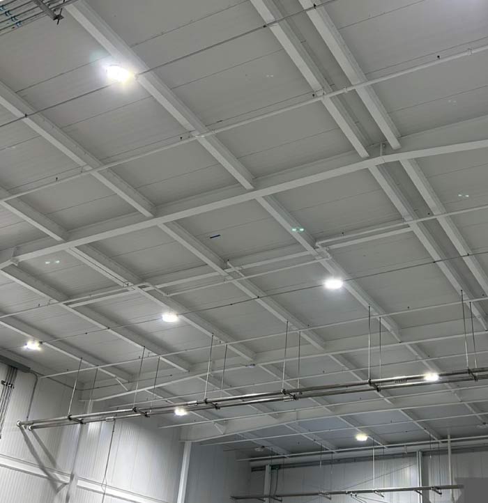 Detail of a commercial interior painting project, highlighting smooth paint application and sharp edge work