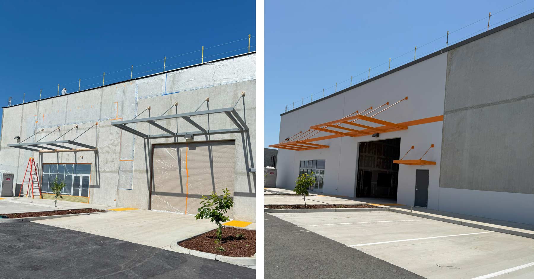 before and after image of a commercial painting on a visalia business